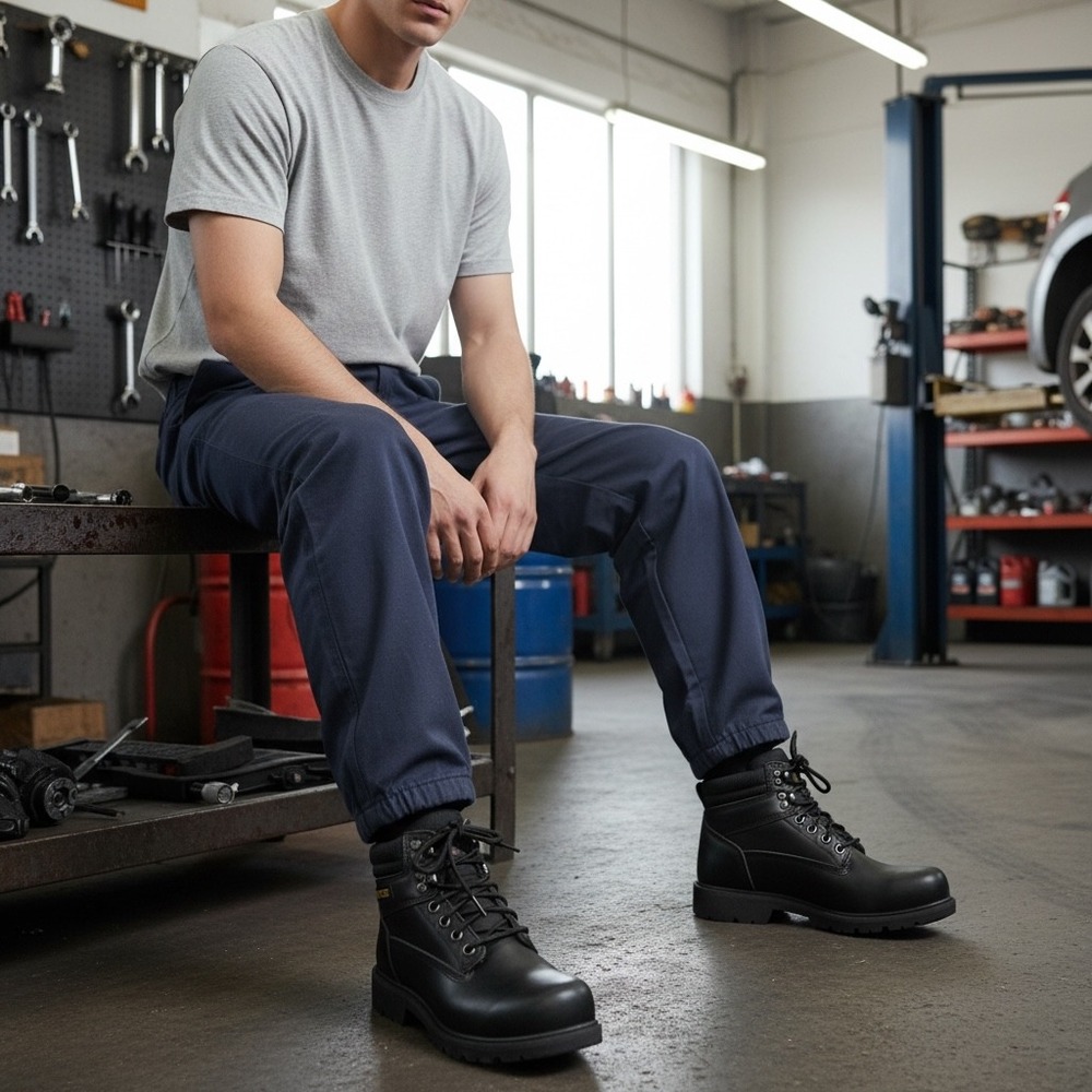 Brahma Mens Black Steel Toe Work Boots Leather ASTM F2413-18 MNBR46DP003 8.5W